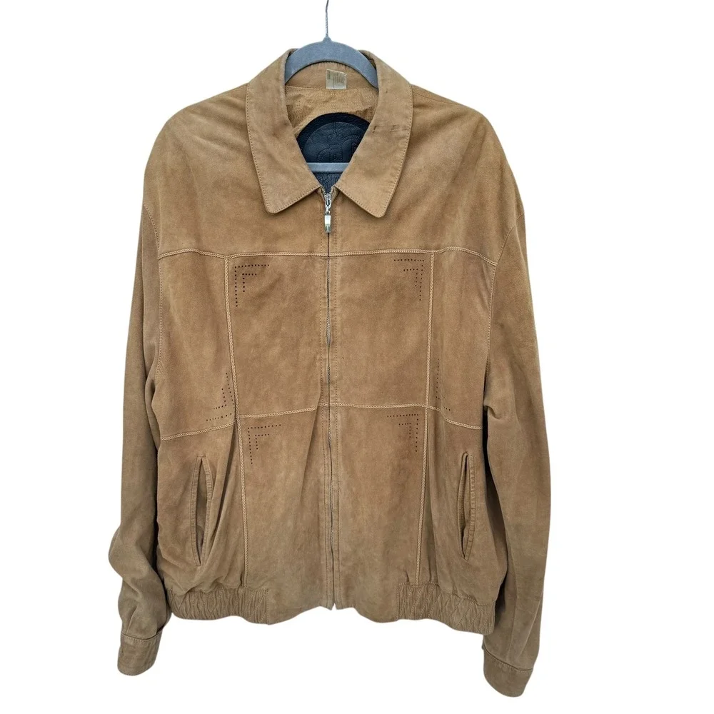 TORRAS Suede Bomber Jacket Mens Tan‎ Leather Zip Front Casual Outerwear XL